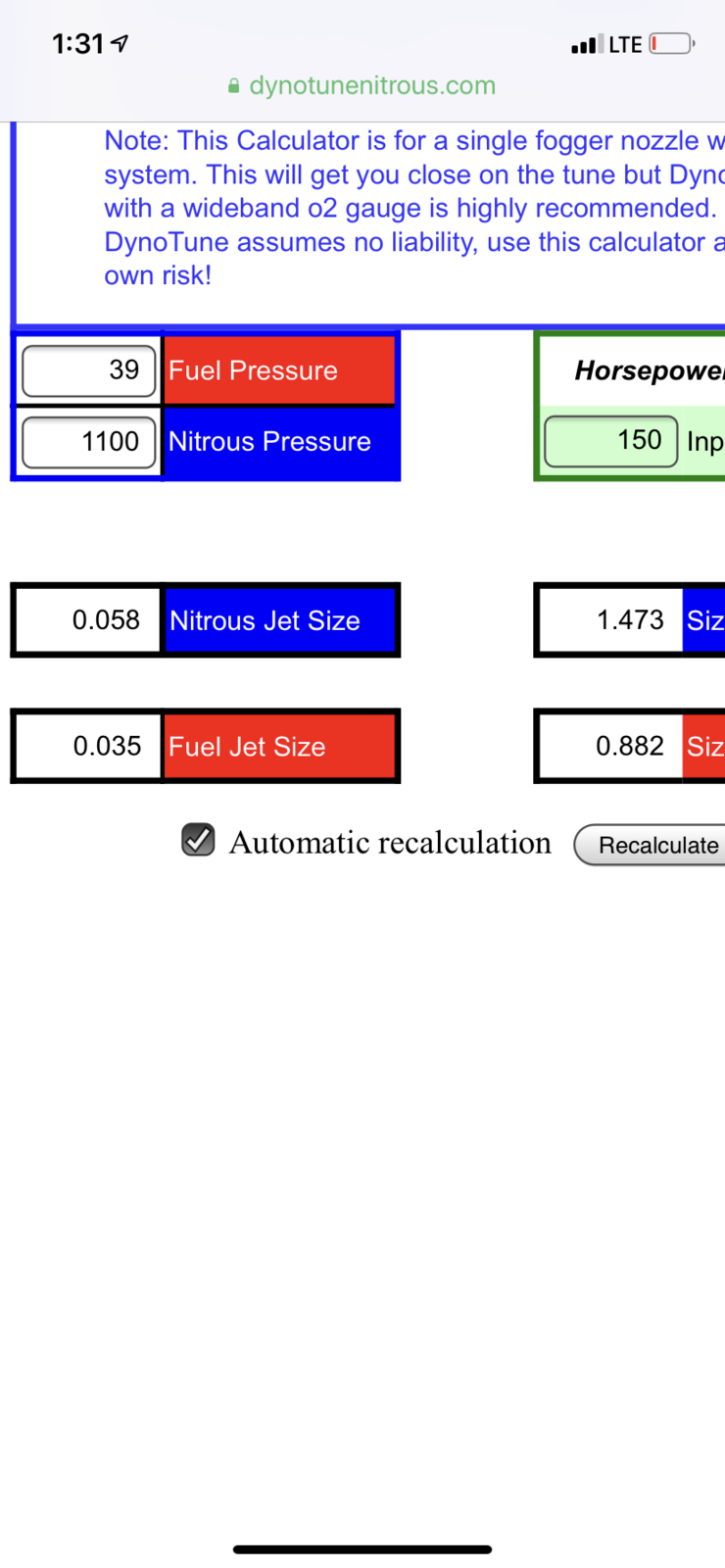 Nitrous Jet Chart